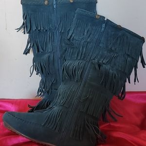 Turquoise fringe boots